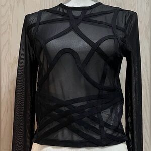 Zara Black Sheer Mesh Bandage Long Sleeve Top